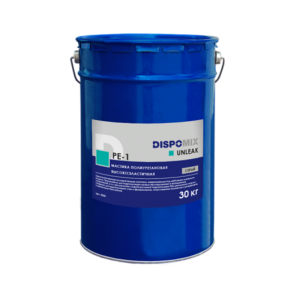 Dispomix Unleak PE-1 однокомпонентная полиуретановая гидроизоляционная мастика (серый), ведро 30кг